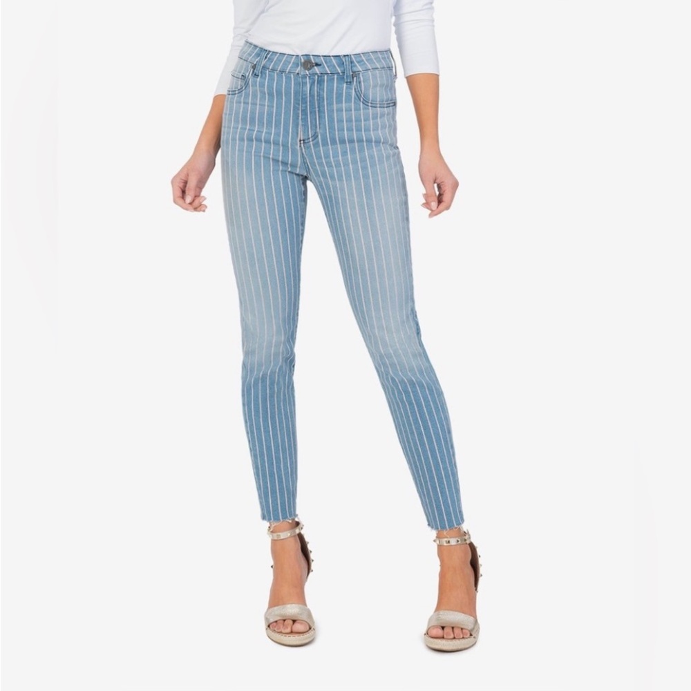 Kut From The Kloth Connie Striped Blue Denim Jeans High Rise Ankle Skinny sz2EUC